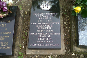 "memorial tablet with inscription and vase for cut flowers"