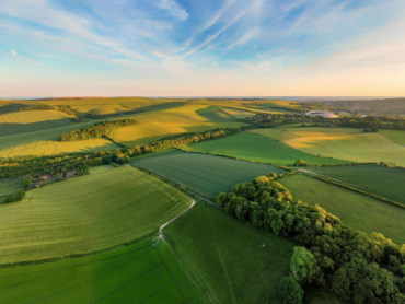 Photograph of rolling hills and fields across Sussex.