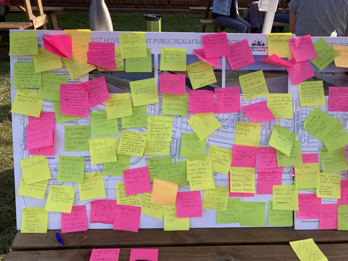 Sticky notes of thoughts and ideas from the last event