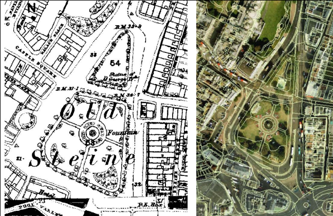 Image of an above view of Old Steine Gardens, and a map of the gardens.