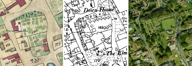 2 maps and an ariel view of The Green, Kipling Gardens, Rottingdean