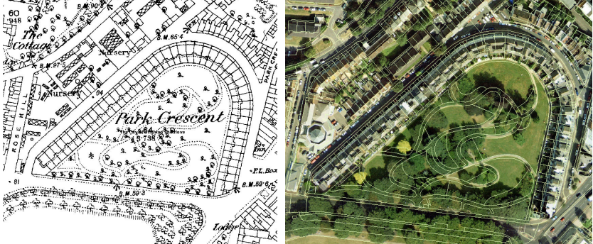 Map and ariel view of Union Road, Park Crescent Gardens, Brighton