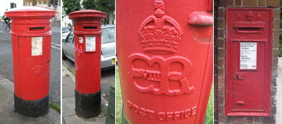 Four photographs showing examples of letterbox types and ciphers.