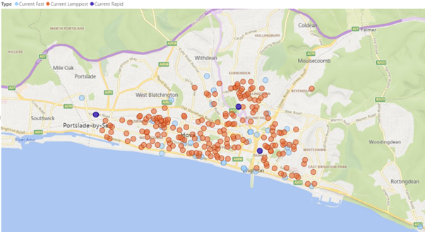 Map showing location of EV chargers