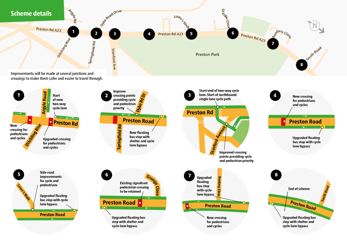 Map showing the work to take place on the A23 Active Travel route