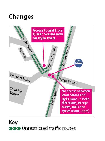 Graphic showing changes made to Dyke Road and Queens Square Junction