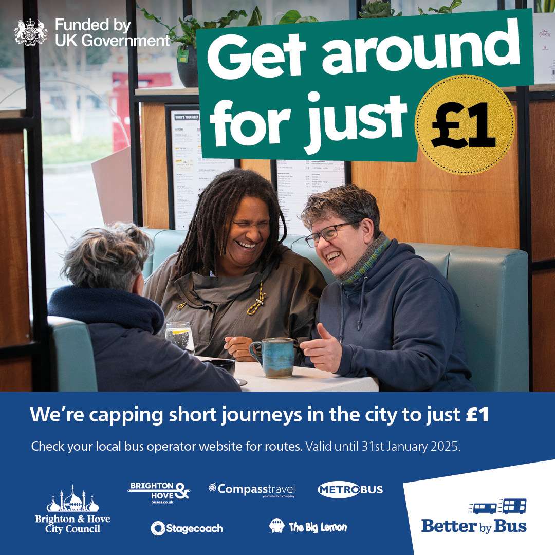 A picture of people having coffee with the caption reading 'get around for just £1'