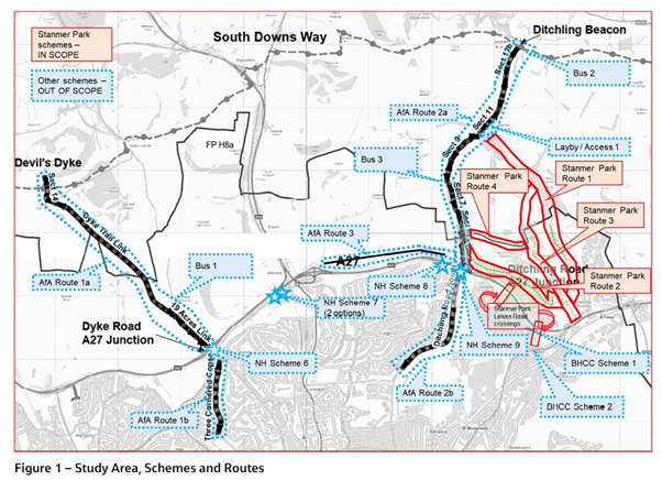 Map showing locations for the Stanmer Bridleway project