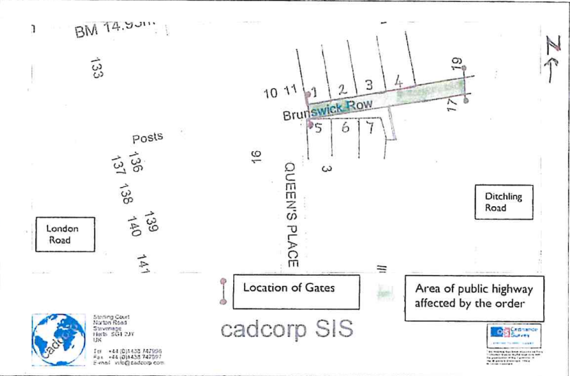 Drawn map showing the location of the Brunswick Road PSPO