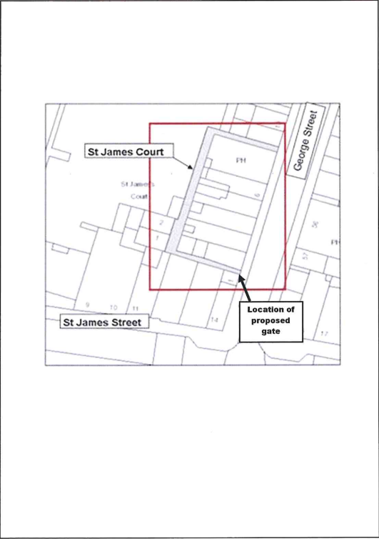 Simple map showing proposed gate location at St James Court