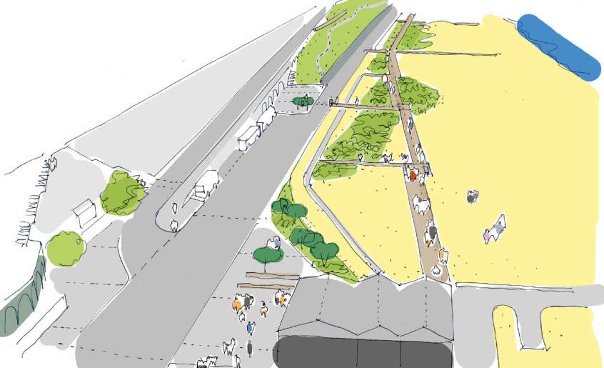 An illustration of the junction of Duke’s Mound and Madeira Drive on the left, along with the new beach boardwalk on the right