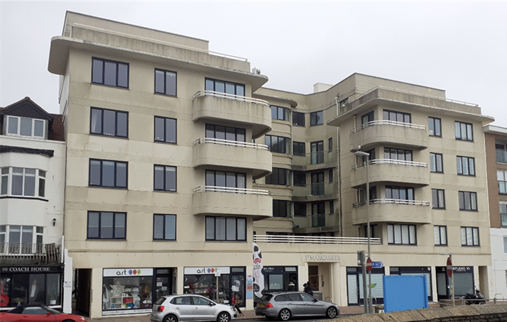 Frontage of St Margaret’s Flats as seen from the High Street.