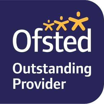 "Outstanding Provider" with the Ofsted logo on a blue background