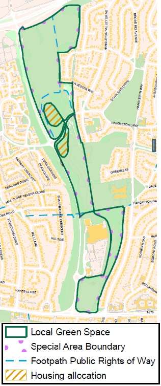 Map showing the location of Benfield Valley, shown with a green line.