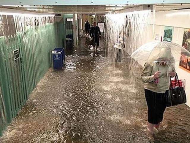 People walking during heavy rain