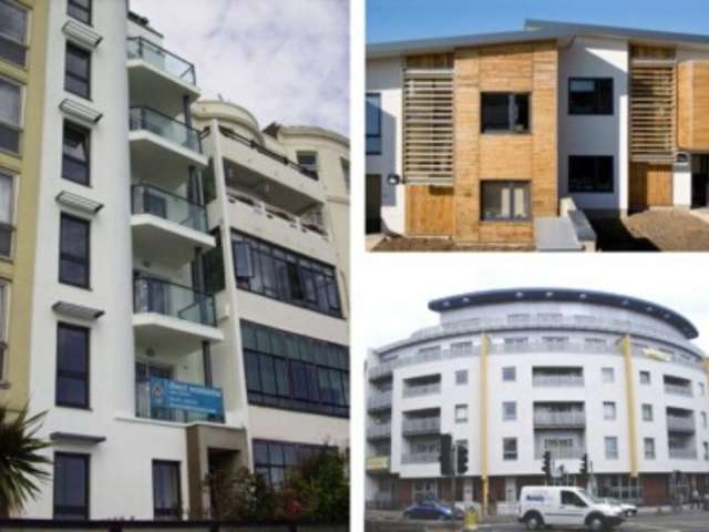 Compilation of three developments - high-rise residential block; low-rise residential block; circular office building
