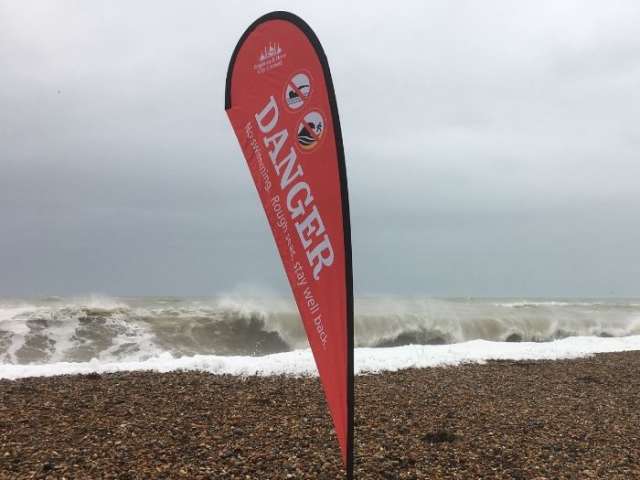Danger banner on the seafront