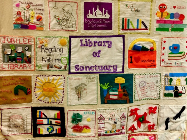 The Network of International Women's Library of Sanctuary banner in Jubilee Library