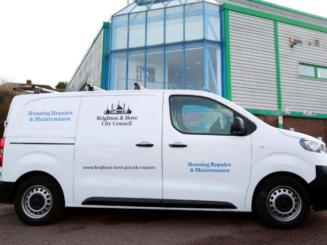 Housing repairs and maintenance van at the housing centre