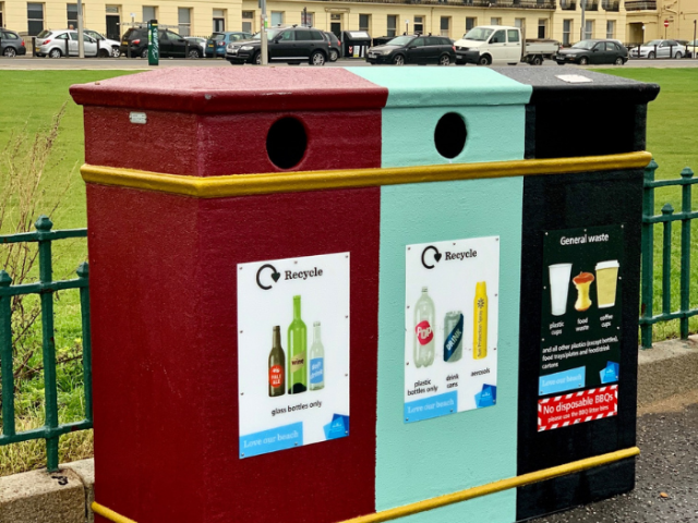 Image of the seafront triple bins