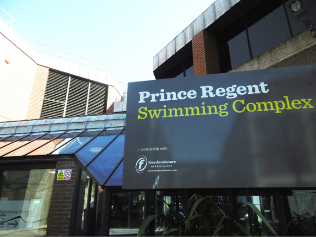 The Prince Regent Swimming Complex on a sunny day with blue skies.