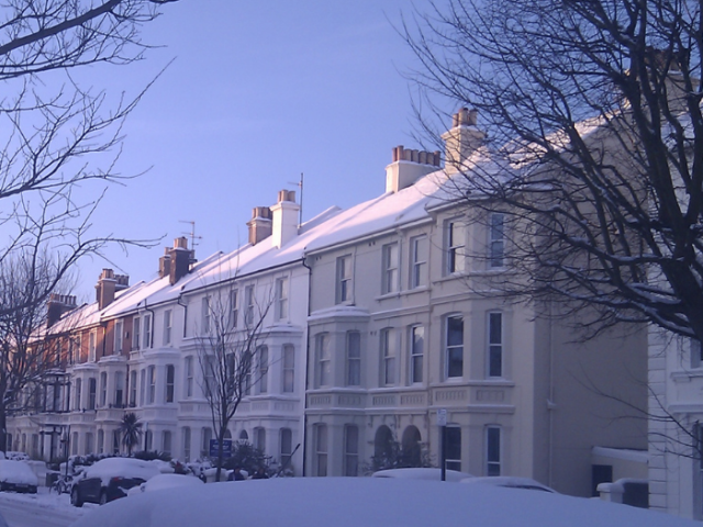 A street of snow-covered houses in Brighton & Hove