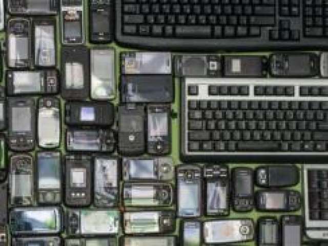 Laptops, keyboards and mobile phones donated ready to be recycled at tech-takeback