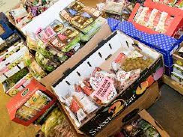 Photo of a box of groceries at a food bank