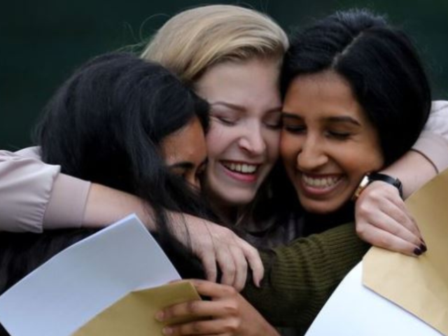 Students celebrating their A-level results.