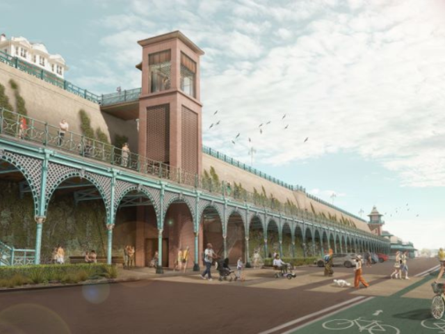 computer generated image of Madeira Terrace, Brighton showing the design of a new lift