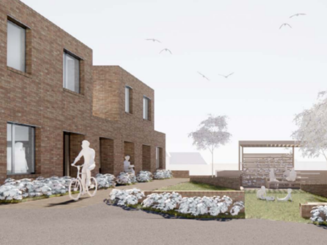 Architect's illustration of 2 of the new homes being developed in Rotherfield Crescent, Brighton