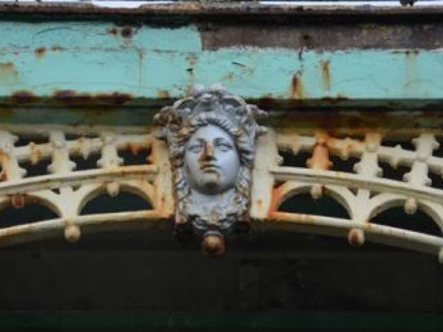 A cast iron figurehead of Neptune on Madeira Terrace