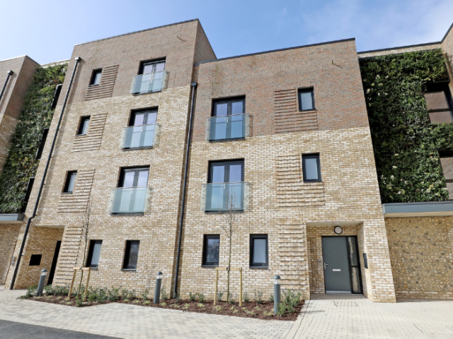 A development of 42 new council homes in Victoria Road Portslade, showing the 'living walls' on the forn of one of the blocks