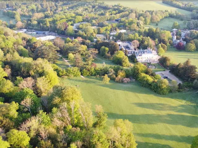 Photograph of a luscious green park from above.