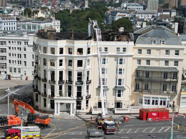 Image of the Royal Albion Hotel ruined by fire. 