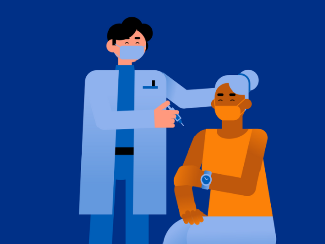 illustration of a medical professional giving a vaccine to a woman in a yellow top