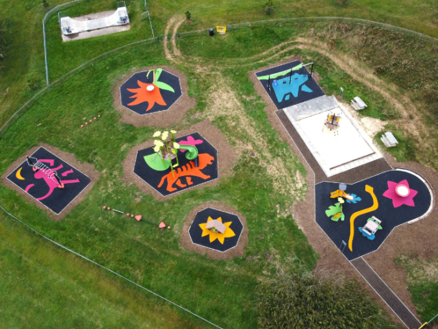 Overhead view of a playground.