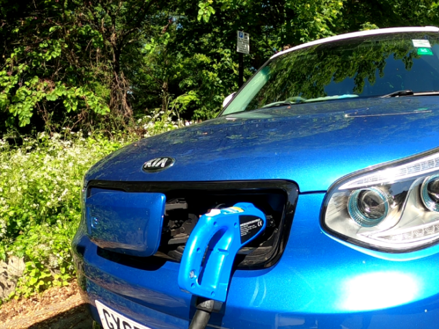 An electric car being charged