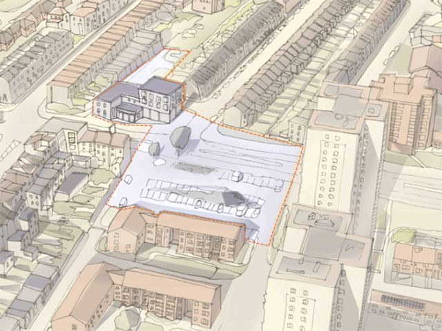 An illustration showing the site of the proposed developments at Hereford Court and Oakley House.