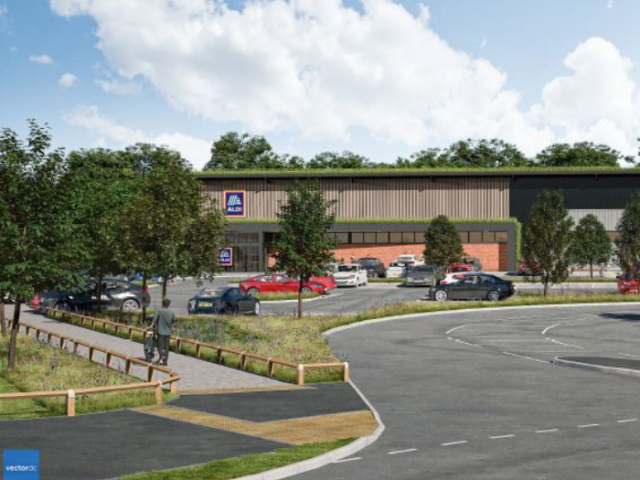 An artist's impression of the proposed Aldi supermarket at King George VI Ave