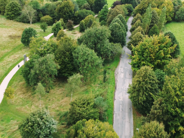 Aerial photo of the Stanmer Park access road