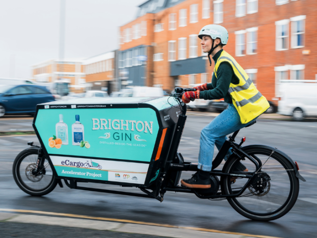 Brighton Gin using an eCargo bike for deliveries.