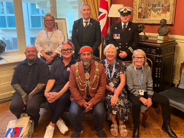 The Mayor of Brighton & Hove Councillor Mohammed Asaduzzaman and Councillor Amanda Grimshaw with Royal British Legion volunteers in the Mayor’s Parlour at Brighton Town Hall