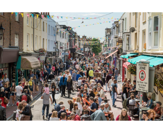 A crowded shopping street in the lanes