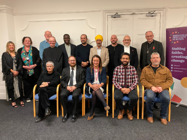 The image shows Council Leader Bella Sankey and Councillor Leslie Pumm with representatives of city's faith groups.