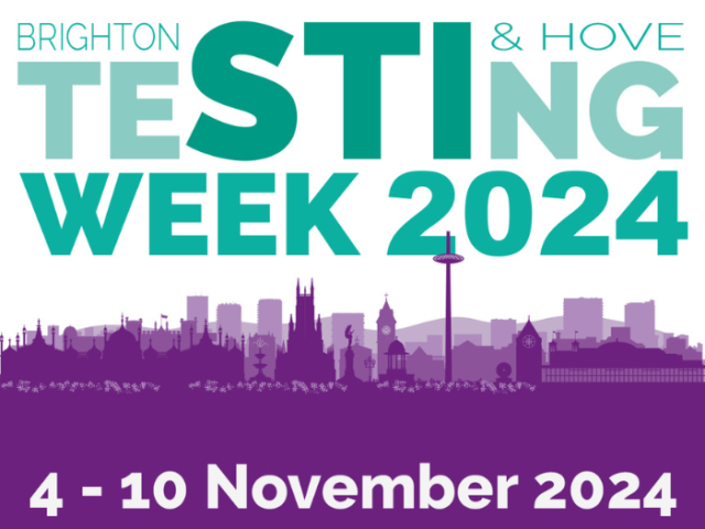 Graphic with an illustration of a Brighton & Hove skyline with text reading 'Brighton & Hove STI Testing Week 2024 - 4 to 10 November.'