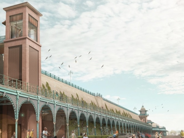 An artist's impression of how the terrace will look after the restoration is complete, including the terrace level walk way with its characteristic light blue painted iron balustrade. 