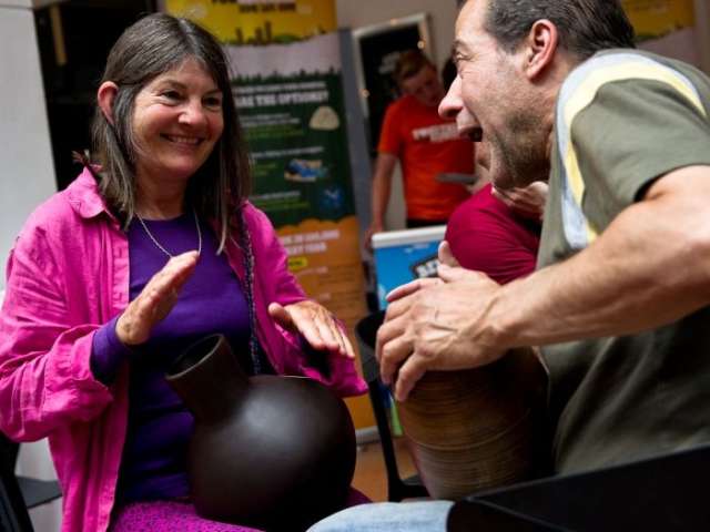 Drumming workshops for Refugee Week - photo Luke Boyden.