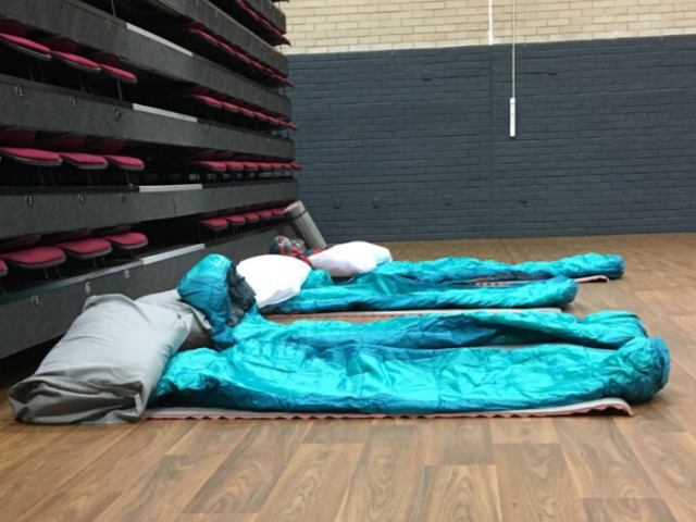 Beds in a night shelter