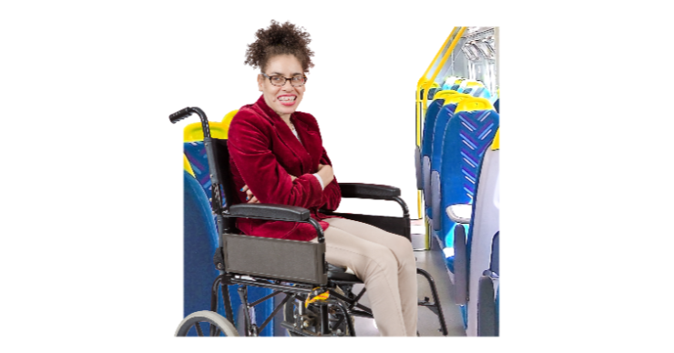 Person in wheelchair on public transport.